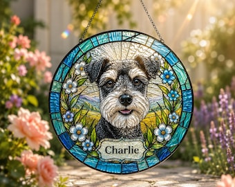 Custom Pet Portrait Stained Glass Suncatcher with 3D Raised Detail, Handmade Memorial Keepsake, Pet Memorial Gift, Dog Cat Photo to Art