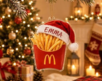Personalized French Fries Ornament, Custom Name Christmas Ornament, Fast Food Lover Gift, Acrylic Holiday Keepsake