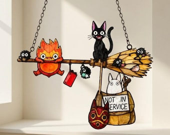 Ho/wl's M/oving Castle Acryl Raamhanger, Calcifer Jiji Totoro Heks Raamdecoratie, Studio Ghibli Anime Fan Cadeau