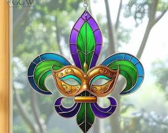 Louisiana Fleur de Lis Suncatcher, decor Mardi Gras, hangend bord staat Louisiana, ornament Mardi Gras Fleur de Lis, decor Fat Festival Home