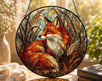 Stained Glass Fox Suncatcher,Forest Animal Window Hanging, Nature Lover Gift