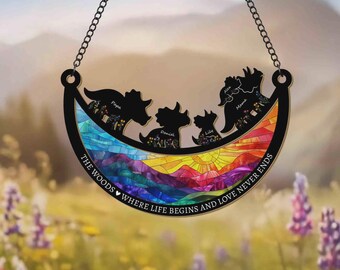 Custom Mama Saurus Dinosaur Suncatcher, Custom Mother’s Day Gift for Mom Grandma, Gift From Kids, Dinosaur Family Gift, Window Hanging