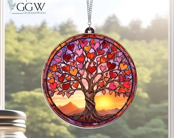 Valentijn boom zonnebloem suncatcher, paar cadeau, boom van liefde decor suncatcher, hart boom suncatcher, bruiloft suncatcher, cadeau valentijn