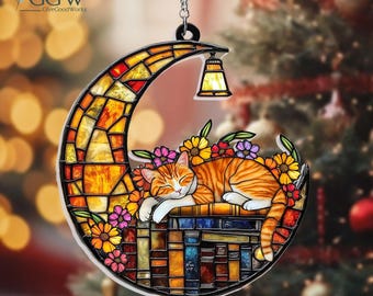 Personalized Cat Book Suncatcher, Book Lover Gift, Decor Christmas 2025, Book Window Hanging, Book Reader Gifts, Decor Book, Book Club Gift