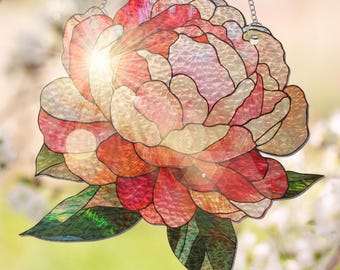 Peony Stained Glass Suncatcher, Peony Lover Gardening Lover, Floral Peony Gifts for Mom, Peony Lover Window Hanging, Peony Flower Suncatcher