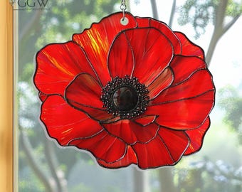 Rode klaprozen bloem Suncatcher acryl hangend bord, bloemen moeder cadeau, klaproos, bloemen muur decor Home decor raam muur herdenkingscadeau