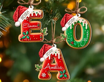 Kerstornament met gepersonaliseerde peperkoekletters, ornament met gepersonaliseerde kindernaam, kerstlabel voor in de kerstsok, ornament voor kinderen, kerstcadeau voor kinderen