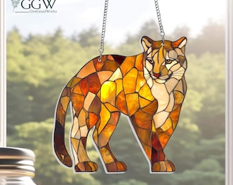 Acchiappasole in acrilico a forma di puma, decorazione a tema puma, acchiappasole con puma, acchiappasole con animali selvatici, amante dei puma, acchiappasole con felini selvatici, acchiappasole con grandi felini