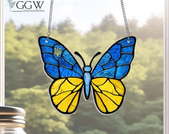 Butterfly Ukrainian flag ACRYLIC Suncatcher, Ukrainian Gift, Blue Yellow, Ukraineian Suncatcher, Ukraine Pride Decor, Support Ukraine Gift