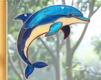 Dolphin Suncatcher Hanging Sign, Tropical Beach Decoration, Coastal Decor, Dolphin Window Hanging, Dolphin Lover Gifts, Dolphin Ornament