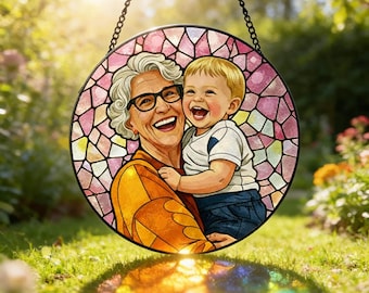 Personalized Family Portrait Stained Glass Suncatcher, Custom Memorial Gift from Photo, Healing Window Art for Cherished Memories