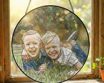 Gepersonaliseerde aangepaste glas-in-loodfoto Suncatcher – familieportret venster hangend aandenken cadeau voor moeder, vader, oma en koppels