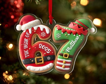 NIEUW Kerstornament met gepersonaliseerde naam 6 7 Kerstman Elf, ornament voor kleinkinderen, kerstcadeau voor kinderen, kerstdecoratie, 6 7 ornament
