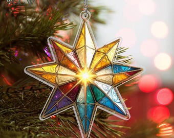 Nativity Bethlehem Suncatcher Hanging Sign, Religious Christmas Decoration, Religious Christian Gift, Bethlehem Star Ornament, Nativity Star