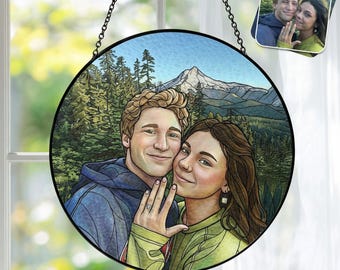 Gepersonaliseerd familieportret glas-in-lood zonnevanger – op maat gemaakt fotoraam hangend cadeau voor moeder, vader, oma verjaardag
