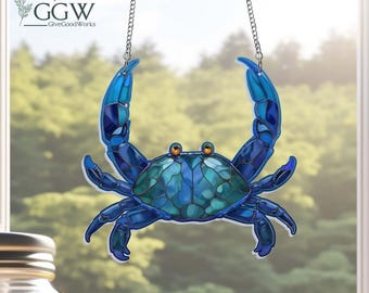 Blue Crab Suncatcher, blauwe krab, woondecoratie Maryland, Maryland State Gift, Maryland Flag, Maryland State Pride, raam hangen Maryland