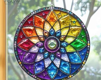 Mandala ACRYL Suncatcher, energetische healing, meditatie Suncatcher, Namaste Yoga Decor, Mandala Decor, geschenken spirituele genezing, Boho Decor