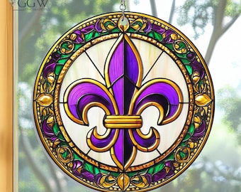 Louisiana Fleur De Lis Acrylic Suncatcher, Louisiana State Hanging Sign, Window Sun Catcher, Mardi Gras Home Decor, Mardi Gras Fleur de Lis