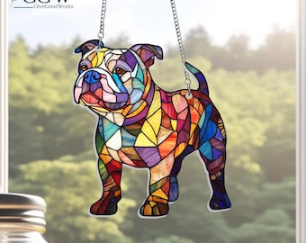 Hangbord Bulldog suncatcher, raam zonnevanger, cadeau bulldog hondenliefhebber, hondenliefhebbers, cadeau-ideeën bulldog, eigenaar bulldog, hond moeder geschenken