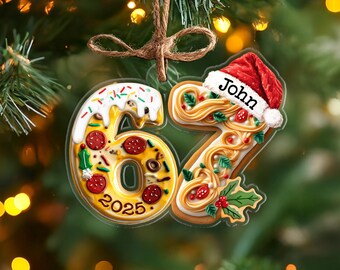 Custom 6 7 Pizza Pasta Christmas Ornament, Christmas Tree Decor, Foodie Ornament, Six Seven Ornament, Ornament For Kids, Pizza Lover Gift