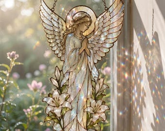 Engelengebed raamhanger, christelijke acryl raamdecoratie, herdenkingsgeschenk, geloofsdecoratie voor in huis, religieus aandenken