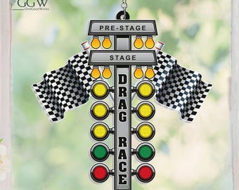 Drag Racing acryl Suncatcher-kleden, decor Drag Racing, Drag Racing-geschenken, Drag Racing Light Window Hanging, uniek cadeau voor Drag Racers