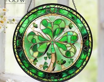 Shamrock glas-in-lood suncatcher, Shamrock Suncatcher, St. Patrick's Day decoratie, Iers decor, Shamrock geschenken, Shamrock Glass Gordijnen