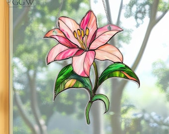 Pink lily Flower Acrylic Suncatcher, Plant Lover Gift, Flower Ornament, Mother's Day Gift, Easter Lily, Lily Home Decor, Lily Flower Lovers
