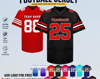 Custom Football Jersey, Personalized Embroidered Name, Number & Team Logo, Team Mesh Sports Shirt