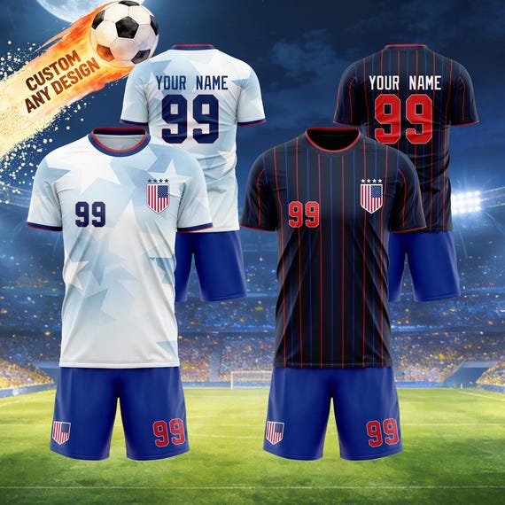 Custom Soccer Jersey Personalized Name & Number and Logo Fan Apparel, USA Soccer Uniform Team shorts Set for Men, Women, Youth, Kids