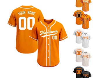 Custom Stitched Baseball Jersey, Personalized Name Number, Orange Black Pinstripe Uniform