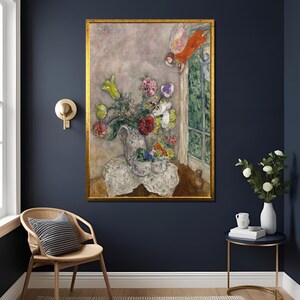 Marc Chagall Colorful Flowers & Lovers II Wall Decor Vintage Style,Luxury Home Decor,Exhibition Print ,Exhibition Art , Expressionism Art