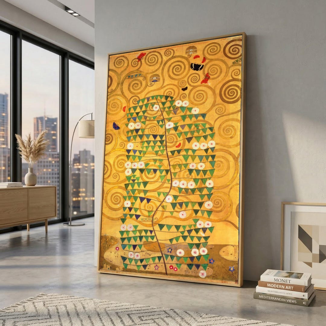 Gustav Klimt Inspired Tree of Life Canvas, Abstract Swirl Art, Gold ...