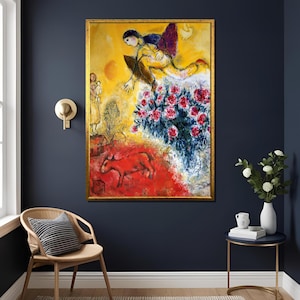 Marc Chagall Red And Yellow Background Lovers Wall Decor Vintage Style,Luxury Home Decor,Exhibition Print ,Exhibition Art ,Expressionism Art