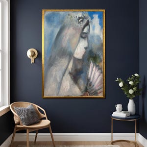 Marc Chagall de bruid met fanartprint - vintage surrealistische schilderijreproductie, moderne muurdecoratie voor woonkamer en slaapkamer, groot canvas