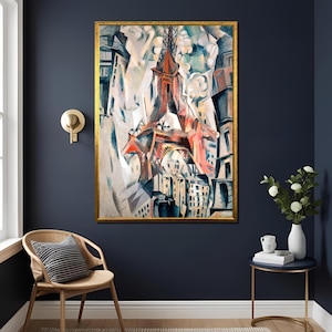 Eiffel Tower Painting Robert Delaunay 1910, Vintage Paris Artwork with Trees, Famous Landmark Wall Art Print , Living Room Art ,Large Canvas
