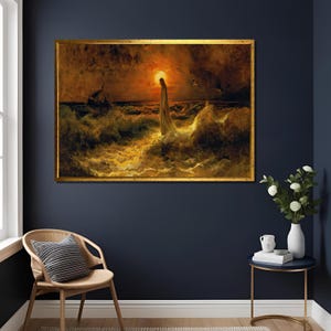 Lord Jesus Walking on Water Painting by Julius von Klever -Religious Art Print,Inspirational Wall Decor, Biblical Artwork for Home or Office