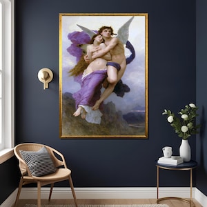 Abduction of Psyche Art Print autorstwa Williama-Adolphe Bouguereau 1895, Romantyczna mitologiczna dekoracja ścienna, Klasyczny plakat artystyczny, Duże płótno