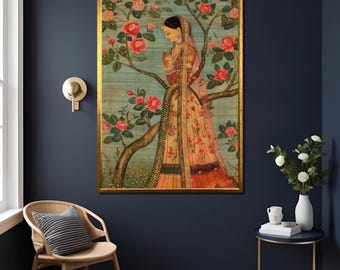 Mughal Princess Art Print: Elegant Indian Botanical Tapestry (Digital Print)