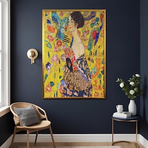 Gustav Klimt Lady with Fan Art Print, Decorative Wall Art, Woman Portrait Painting, Fine Art Poster, Home Decor Gift, Elegant Vintage Style
