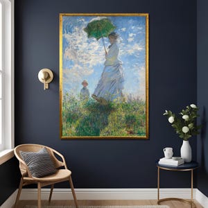 Claude Monet Frau mit Sonnenschirm, Madame Monet und ihr Sohn, impressionistische Malerei, abstrakte Kunst, Monet Wandkunst, fertig zum Aufhängen