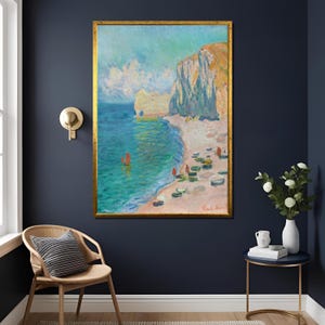 Claude Monet - Étretat, The Beach and the Falaise d&#39;Amont Fine Art Print, Beautiful Coastal Wall Decor, Perfect Gift for Art Lovers