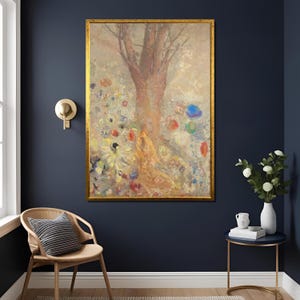 オディロン・ルドン作 仏陀のアートプリント - スピリチュアルな瞑想の壁飾り、象徴的な仏教のイラストレーション、禅の家庭アクセント、マインドフルネスギフト