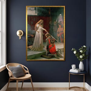 Edmund Blair Leighton Accolade Print - Vintage Romantic Art Poster, Medieval Knight Wall Decor, Historic Painting Reproduction Gift