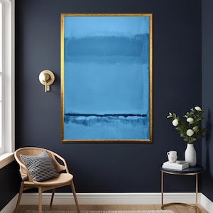 Mark Rothko Inspired Abstract Blue Wall Art Painting Untitled 718B Modern Home Decor Canvas Print, Ready To Hang , Blue Color Block ,