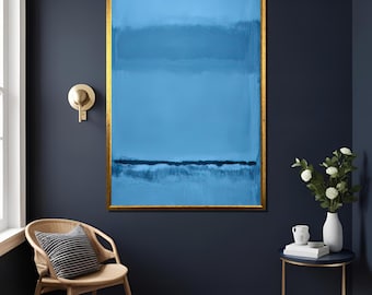 Mark Rothko Inspired Abstract Blue Wall Art Painting Untitled 718B Modern Home Decor Canvas Print, Ready To Hang , Blue Color Block ,