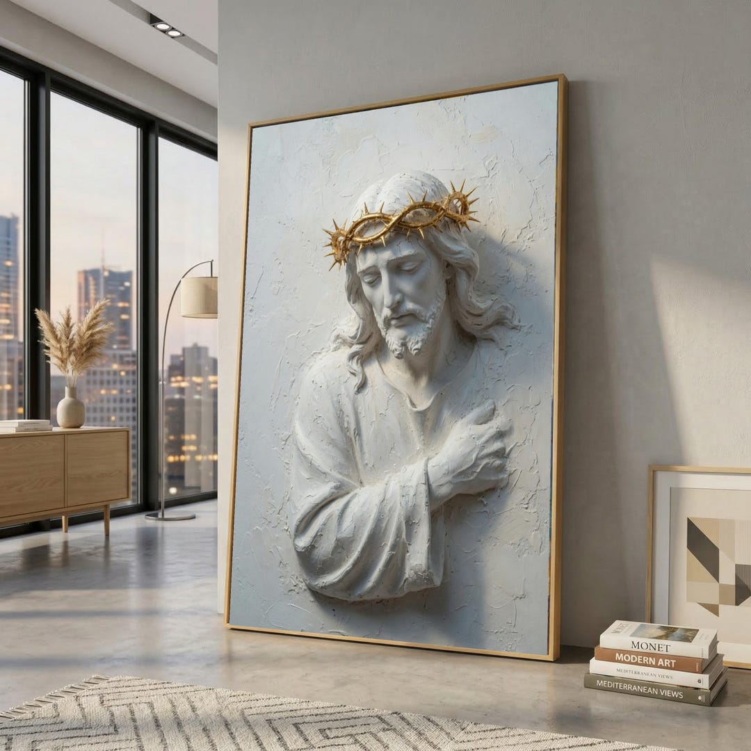 Jesus Christ With Crown of Thorns Canvas, Religious Wall Art, Christian ...
