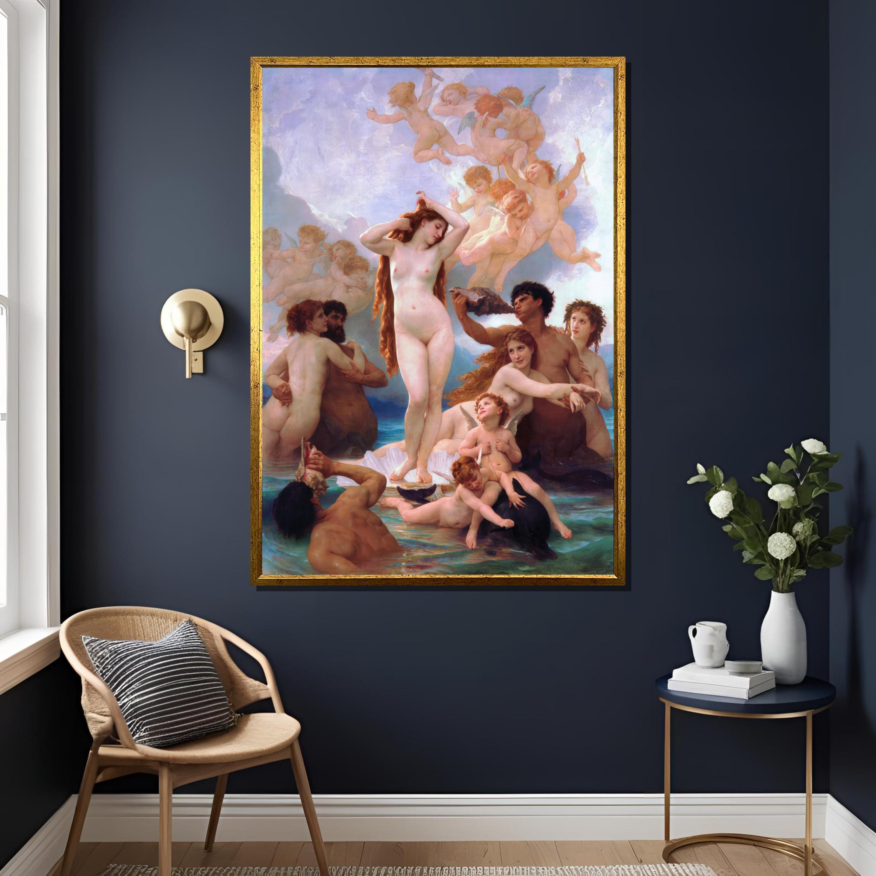 The Birth of Venus Print by William-Adolphe Bouguereau 1879 Classic Nude Art Reproduction Wall Decor, Large Canvas , Christian Wall Decor