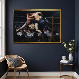 George Bellows (Amerikaans, 1882-1925) Hert bij Sharkey&#39;s Art Print, dynamische boksscène muurdecor, perfect cadeau boksfan, intens boksen