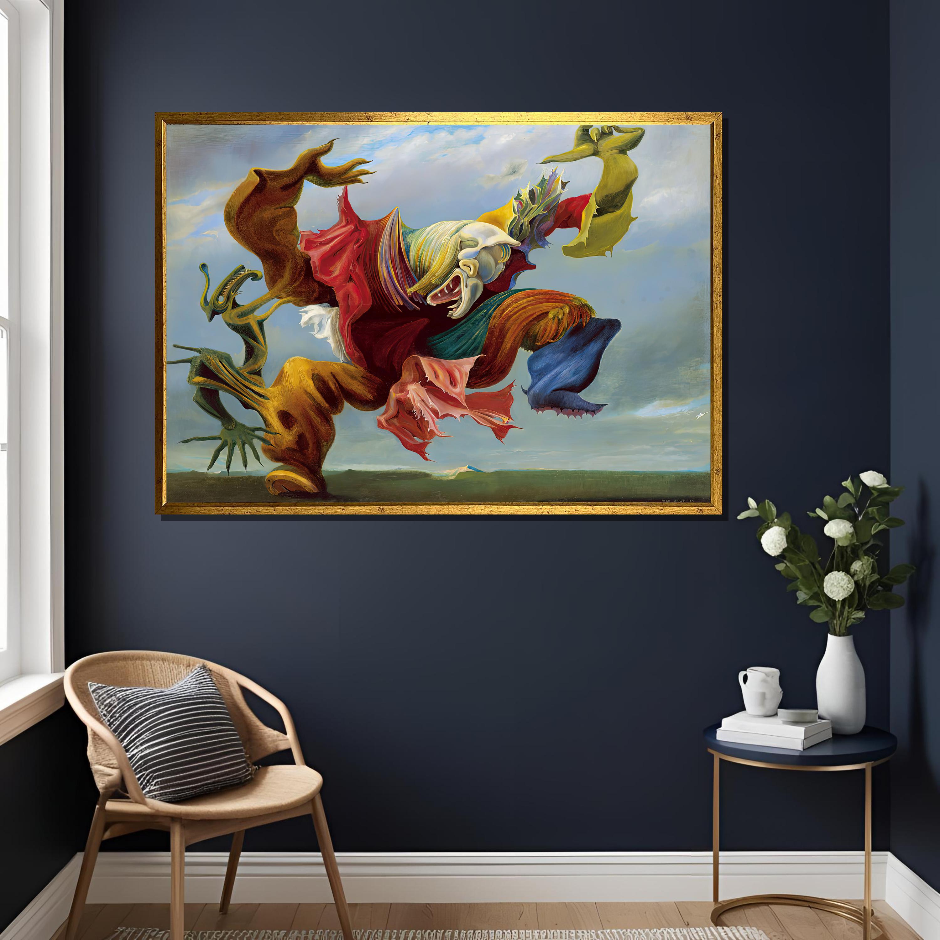 Impresión artística surrealista de Max Ernst "El ángel de la chimenea", pintura surrealista alemana vintage, decoración de pared "El triunfo del surrealismo", lienzo grande